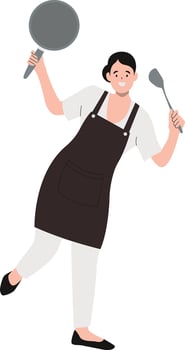 Woman Chef Holding Frying Pan vector