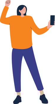 Fun Woman Holding Mobile Phone Illustration vector