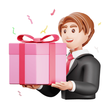 A man in a suit holding a pink gift box png