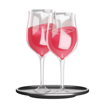 Two wine glasses with pink liquid on a tray png