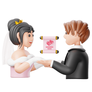 A cartoon couple is holding a wedding certificate png