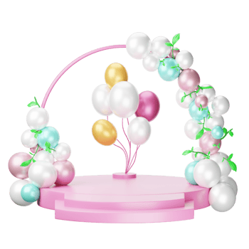 A pink and white balloon arch with a bunch of balloons png