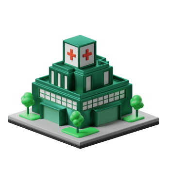 A green building with a red cross on it png
