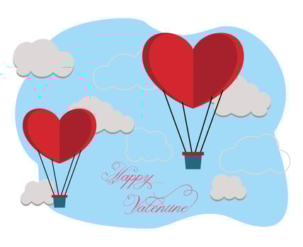 Gift box with heart balloons floating in the sky or Happy Valentine's Day banner vector