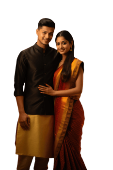 Happy Indian Young Couple Standing in Traditional Outfit for a Photo. png