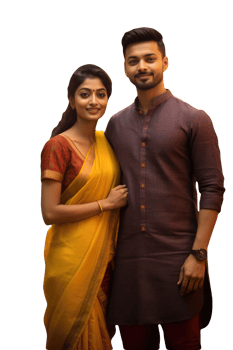 Happy Indian Young Couple Standing in Traditional Outfit for a Photo. png