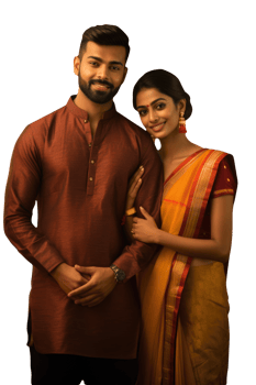 Happy Indian Young Couple Standing in Traditional Outfit for a Photo. png