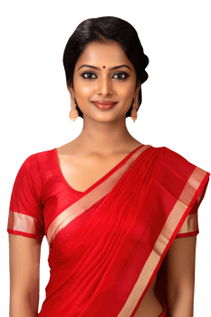 Closeup Portrait of Beautiful Indian Woman Wearing a Traditional Red Sari, Which is a Common Attire for Women in India Culture Showing Character Created By . png