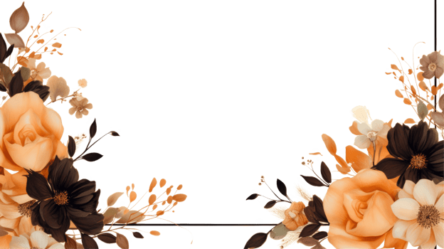 Watercolor Black and Orange Floral Border Decor on Background and Copy Space. png
