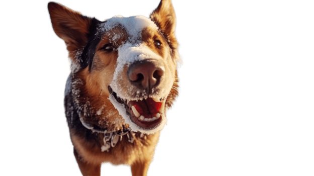 German Shepherd Dog Barking with Snow on His Nose, Photo. png