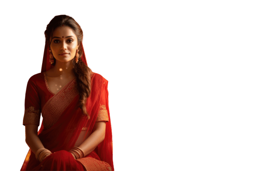 Beautiful Indian Woman Photo in Red Saree on Background. png