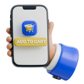 3D Hand Holding Smartphone with Add to Cart Button Icon png