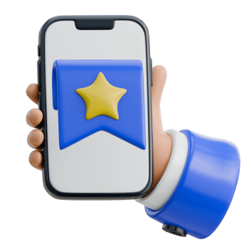 3D Hand Holding Smartphone with Save Bookmark Icon Icon png