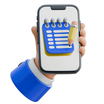 3D Hand Holding Smartphone with a notepad for jotting ideas Icon png