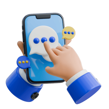 3D Hand Holding Smartphone with apointing finger comment bubble Icon png