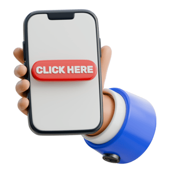 3D Hand Holding Smartphone with a click here button Icon png