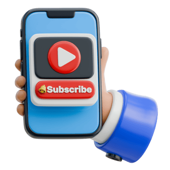 3D Hand Holding Smartphone with Subscribe Button Icon png