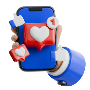 3D Hand Holding Smartphone with New Like Notification Icon png
