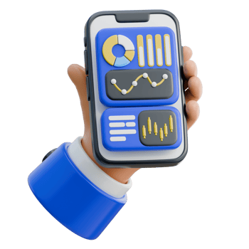 3D Hand Holding Smartphone displaying analytics charts Icon png
