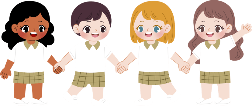 cute kids in white and green uniform holding hands png