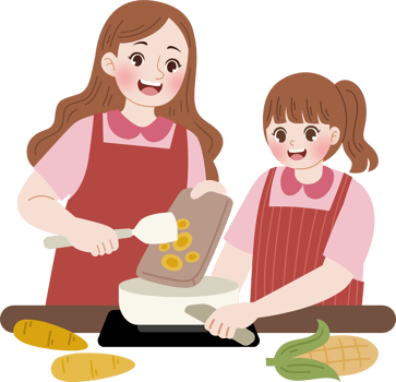 mother cooking with daughter together png