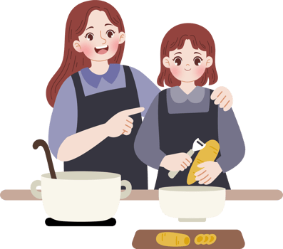 mother teach daughter how to cook png