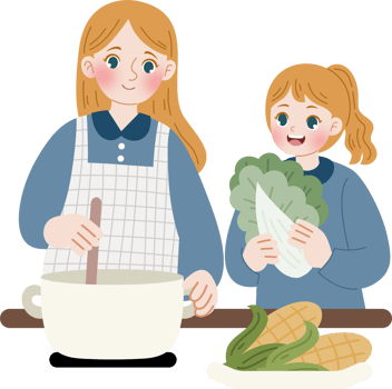 girl help mom cooking together png