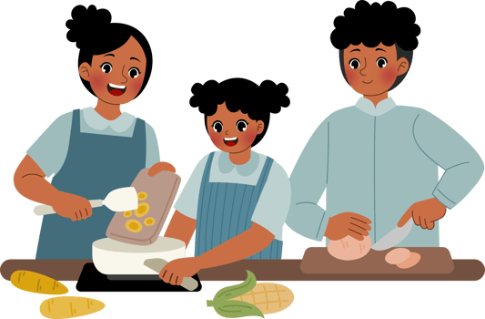 kid helping parents cooking together png