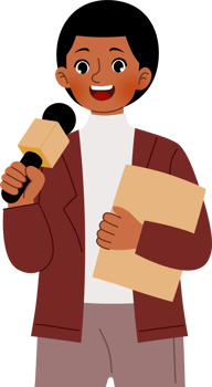 man reporting news and holding documents png