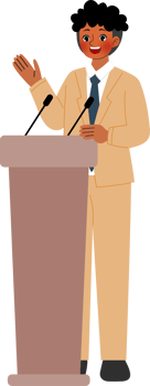 man giving speech at podium png