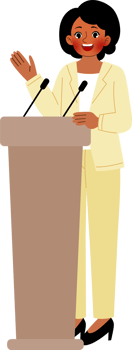 woman giving speech at podium png