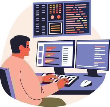 A flat style illustration depicting software programming vector