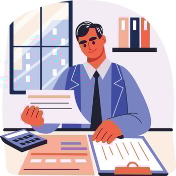 Finance manager working on reports, flat illustration vector