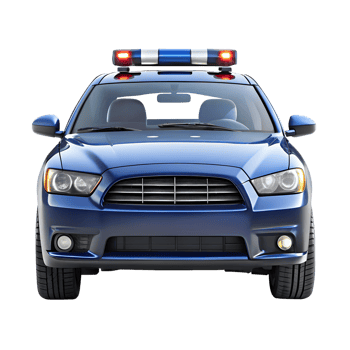 Matte blue police Car from Front View, isolated on a transparent background png