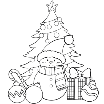 christmas tree with snowman outline png