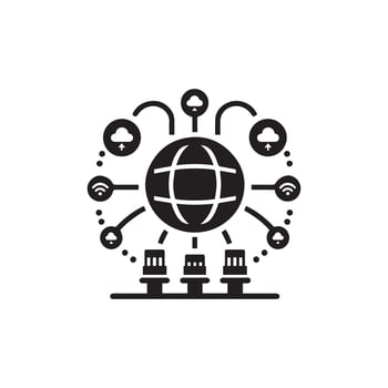 The icon of the internet is shown in black and white vector