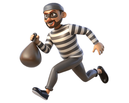 Masked Thief on the Run Carrying Sack png