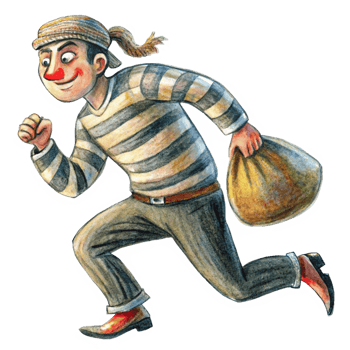 Cartoon Criminal on the Run with Money Bag png
