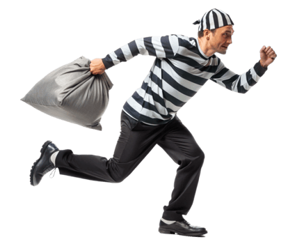 Robber Running Quickly Holding a Sack png