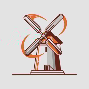 A flat illustration of retro old wooden windmill cartoon vector