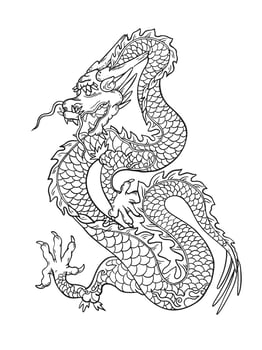 Line art dragon drawing. Outline black and white traditional Chinese dragon. vector