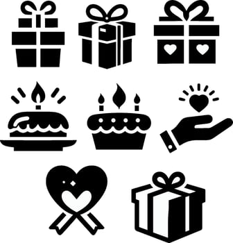 A set of gift box icons with bows and hands, perfect for celebrations and holidays, on an isolated background vector