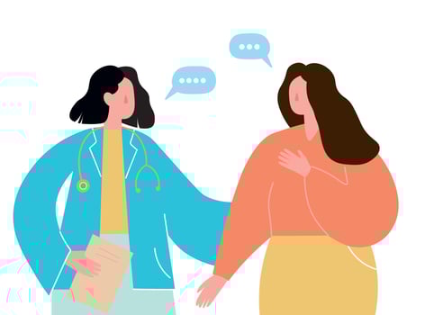 Doctor and patient at the reception. A woman receives health advice. flat graphics. vector
