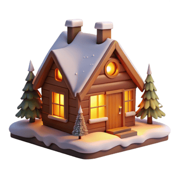 Cabin in snowy forest scene png