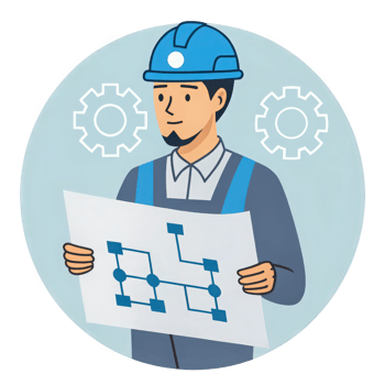 A man in a hard hat holding a blueprint png