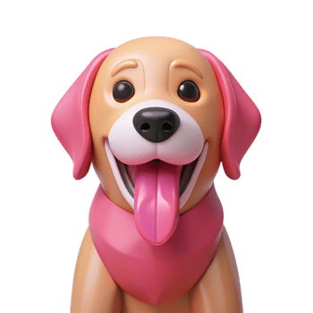 Isometric Cartoon Dog with Pink Collar and Tongue Out png