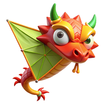 3D Cartoon Red Dragon Flying with Green Wings png