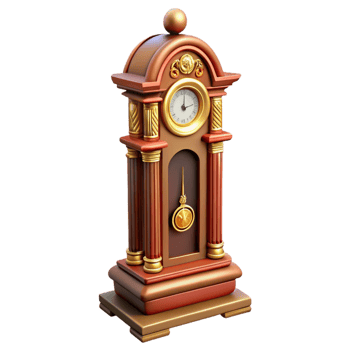 Ornate Wooden Clock with Pendulum png