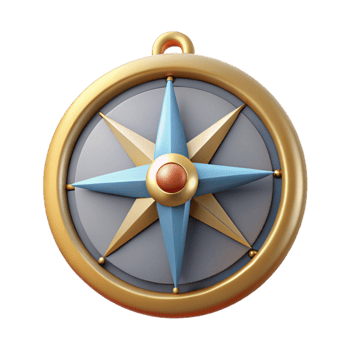 3D Compass Illustration with Gold Frame png