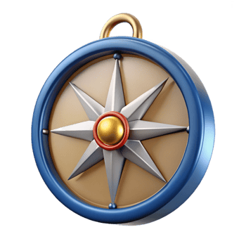 3D Compass Illustration with Gold Handle and Blue Rim png